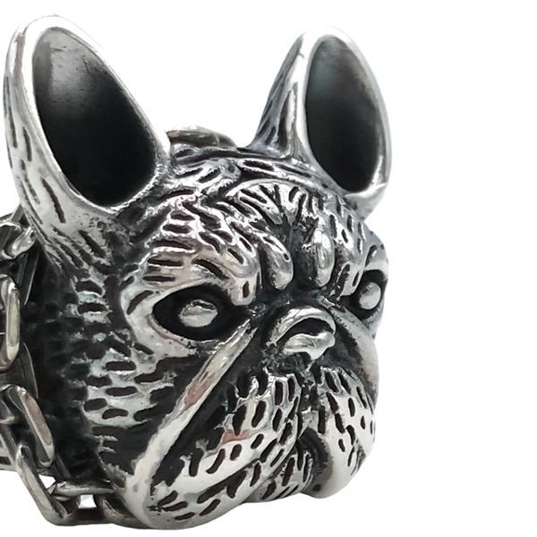 ANELLO DOG BULLDOG FRANCESE REALISTICO RIPRODOTTO MINUZIOSAMENTE ARGENTO 925