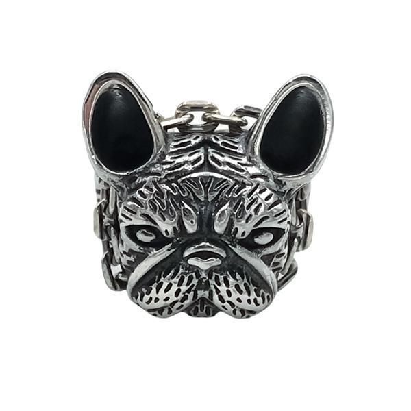 ANELLO DOG BULLDOG FRANCESE REALISTICO RIPRODOTTO MINUZIOSAMENTE ARGENTO 925