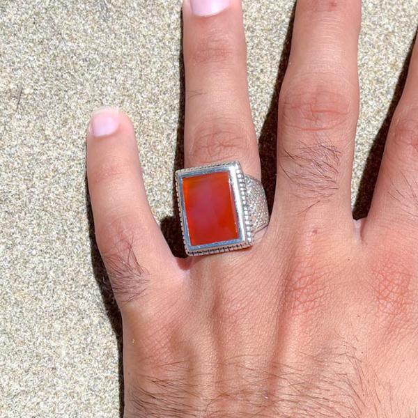 ANELLO CHEVALIER RETTANGOLARE CON PIETRA NATURALE ARGENTO 925