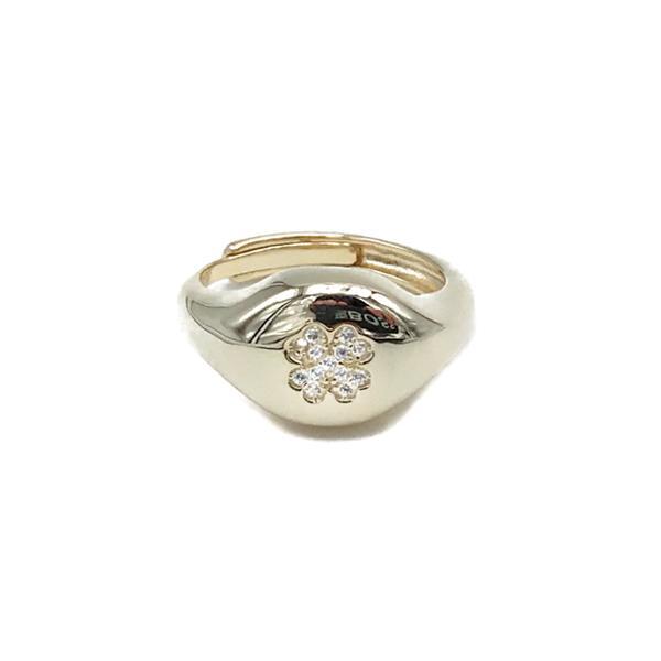 ANELLO GOOD LUCK CHEVALIER BOMBATO REGOLABILE QUADRIFOGLIO ZIRCONATO ARGENTO 925