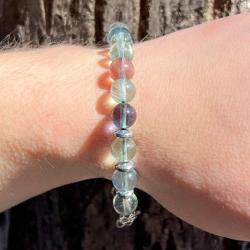 BRACCIALE ZODIAC UNISEX SFERE FLUORITE REGOLABILE ARGENTO 925