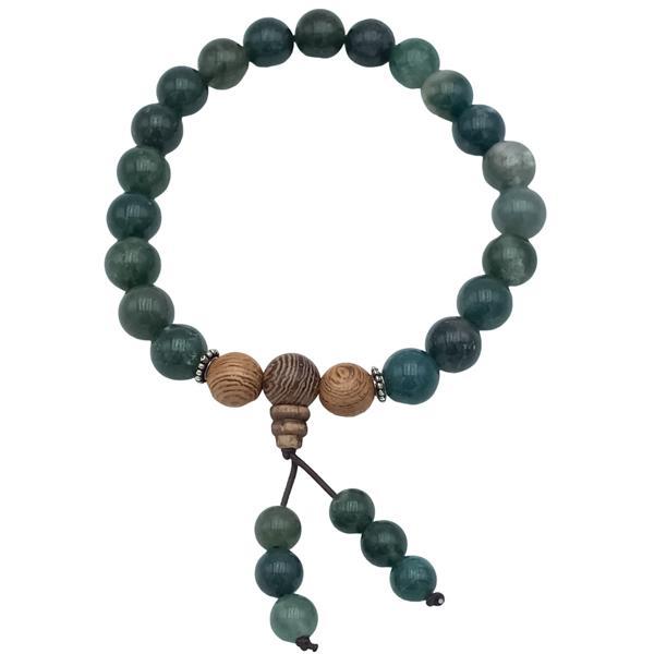 BRACCIALE TIBETANO MALA ELASTICO SFERE PIETRA NATURALE AGATA MUSCHIATA REGOLABILE