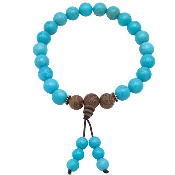 BRACCIALE TIBETANO MALA ELASTICO SFERE PIETRA NATURALE HOWLITE TURCHESE REGOLABILE