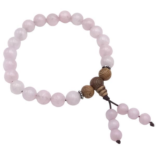 BRACCIALE TIBETANO MALA ELASTICO SFERE PIETRA NATURALE QUARZO ROSA REGOLABILE