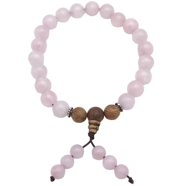 BRACCIALE TIBETANO MALA ELASTICO SFERE PIETRA NATURALE QUARZO ROSA REGOLABILE