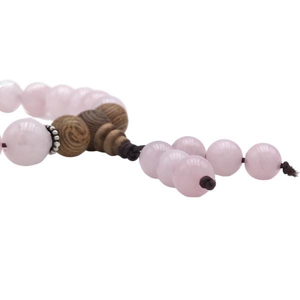 BRACCIALE TIBETANO MALA ELASTICO SFERE PIETRA NATURALE QUARZO ROSA REGOLABILE