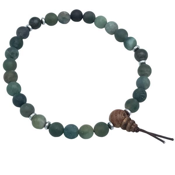 BRACCIALE TIBETANO MALA ELASTICO SFERE PIETRA NATURALE AGATA MUSCHIATA REGOLABILE