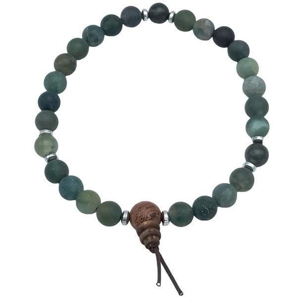 BRACCIALE TIBETANO MALA ELASTICO SFERE PIETRA NATURALE AGATA MUSCHIATA REGOLABILE