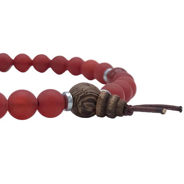 BRACCIALE TIBETANO MALA ELASTICO SFERE PIETRA NATURALE CORNIOLA REGOLABILE