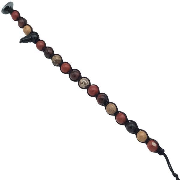 BRACCIALE TIBETANO SHAMBALLA SFERE DIASPRO PAESINA OCCHIO DI BUE CORDINO SETA CERATA REGOLABILE