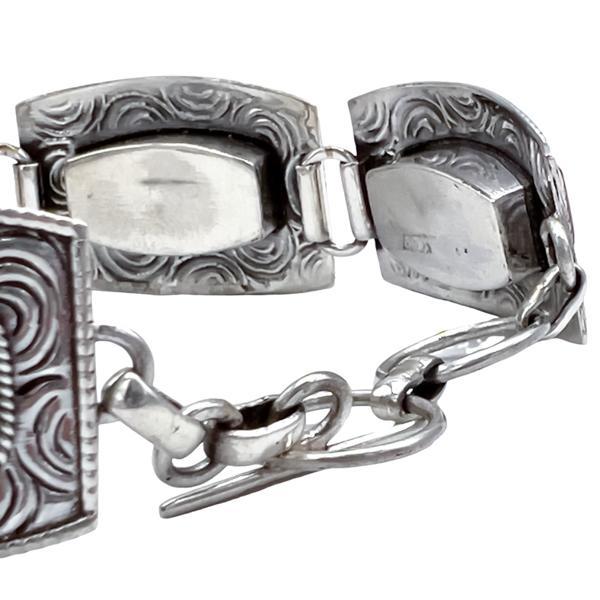 BRACCIALE TIBETANO SEZIONI RETTANGOLARI CORALLO REGOLABILE ARGENTO 925