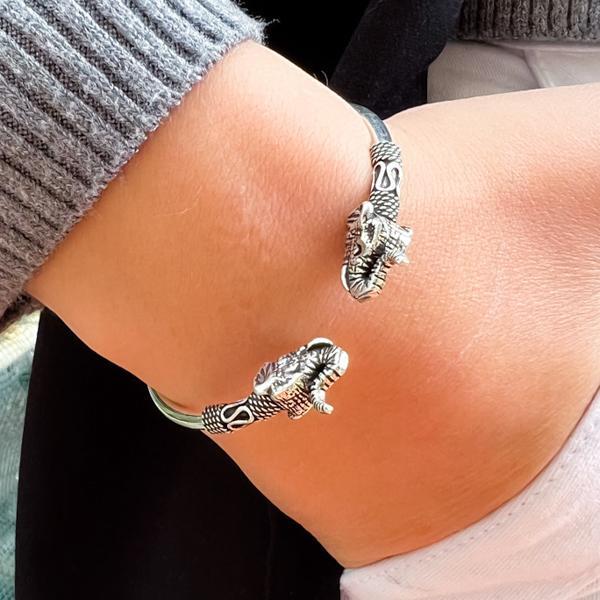 BRACCIALE TUBOLARE FLESSIBILE ELEFANTI 3D MONDANATURE REGOLABILE ARGENTO 925  
