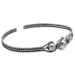 BRACCIALE SEMIRIGIDO FILI INTRECCIATI SFERE CENTRALI ARGENTO 925 REGOLABILE