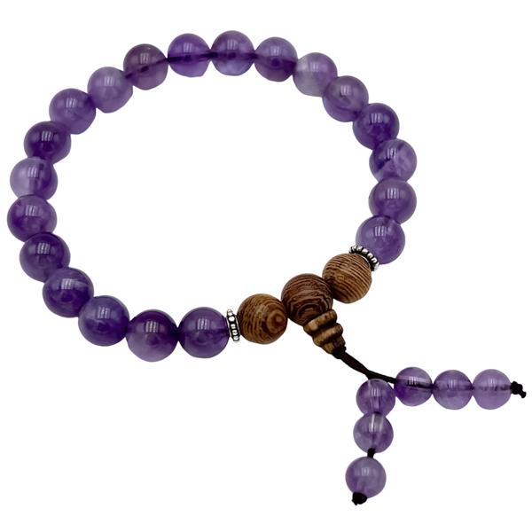 BRACCIALE TIBETANO MALA ELASTICO SFERE PIETRA NATURALE AMETISTA REGOLABILE