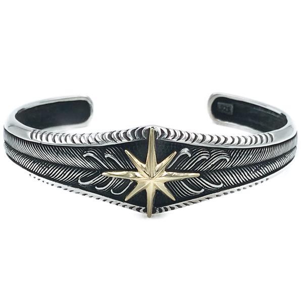 BRACCIALE ETNIC RIGIDO STELLA OTTO PUNTE  REGOLABILE ARGENTO 925
