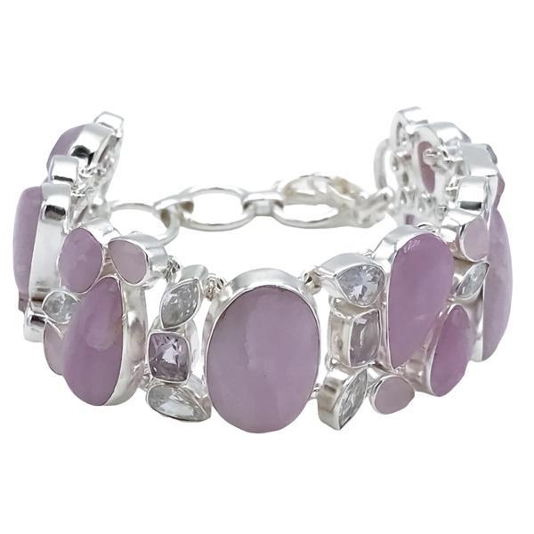 BRACCIALE NEPALESE HANDMADE FORME GEOMETRICHE GEMME KUNZITE  ARGENTO 925