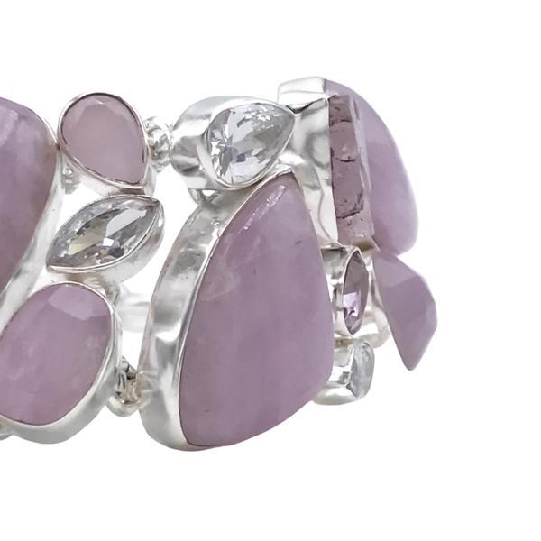 BRACCIALE NEPALESE HANDMADE FORME GEOMETRICHE GEMME KUNZITE  ARGENTO 925