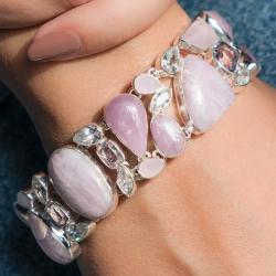 BRACCIALE NEPALESE HANDMADE FORME GEOMETRICHE GEMME KUNZITE  ARGENTO 925