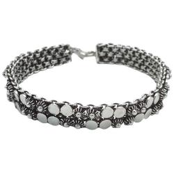 BRACCIALE PSICHEDELICO FLOWERS MIX FIORI SFERE PIATTE ARGENTO 925 