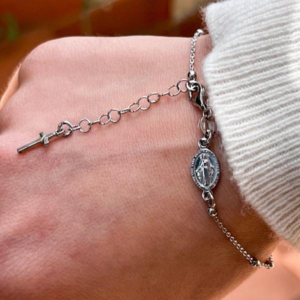 BRACCIALE CLASSICO ROSARIO CROCE ARGENTO 925 