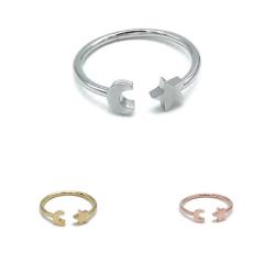 ANELLO MINIMAL MOON AND STAR REGOLABILE LUNA E STELLA ARGENTO 925  