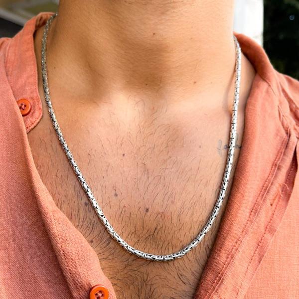 COLLANA UNISEX SNAKE BOROBUDUR MAGLIA BIZANTINA ARGENTO 925