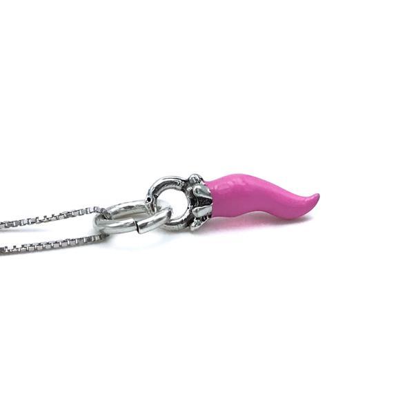 COLLANA SPACCANAPOLI CATENA VENEZIANA CHARM CURNICIELLO CORONA SMALTATO ROSA ARGENTO 925