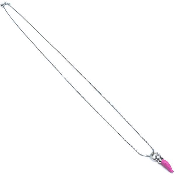 COLLANA SPACCANAPOLI CATENA VENEZIANA CHARM CURNICIELLO CORONA SMALTATO ROSA ARGENTO 925