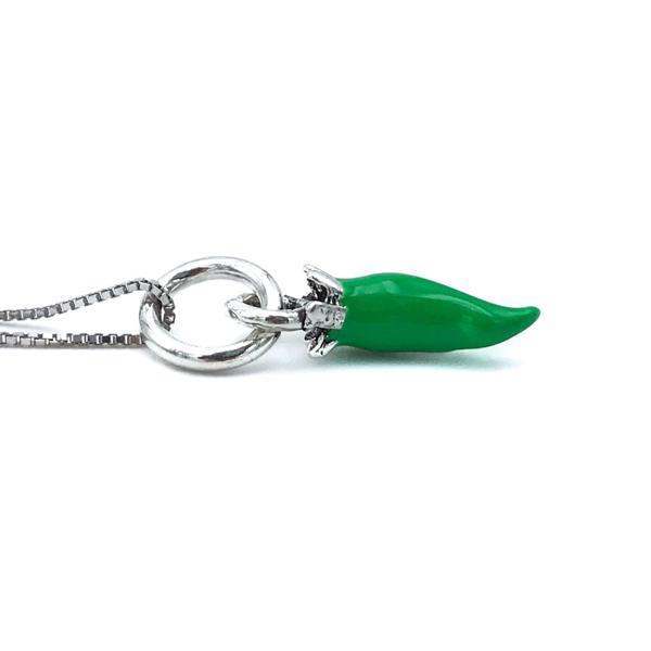 COLLANA SPACCANAPOLI CATENA VENEZIANA CHARM CURNICIELLO CORONA SMALTATO VERDE ARGENTO 925