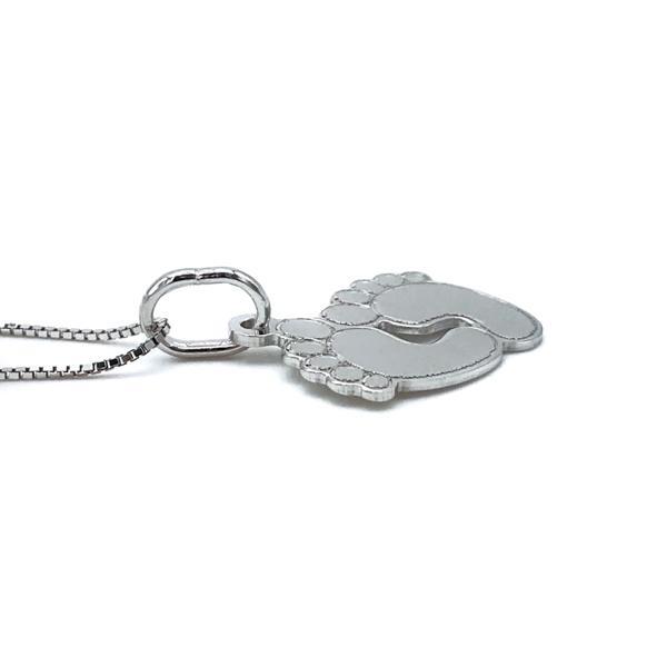 COLLANA BABY LOVE CATENA MAGLIA VENEZIANA CHARM PIEDINI BIMBI ARGENTO 925