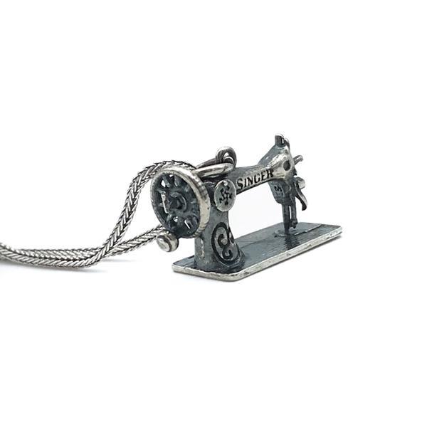 COLLANA CATENA INTRECCIATA CHARM SINGER MACCHINA CUCIRE ARGENTO 925