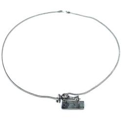COLLANA CATENA INTRECCIATA CHARM SINGER MACCHINA CUCIRE ARGENTO 925