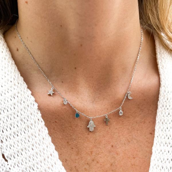 COLLANA GOOD LUCK CHARM PAVE ZIRCONI ARGENTO 925