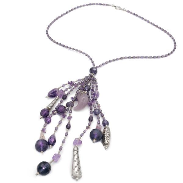 COLLANA CRAVATTA AMETISTA LAVORATA A MANO ARGENTO 925