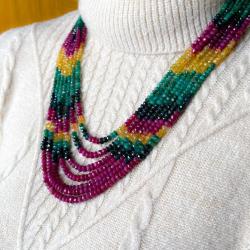 COLLANA QUEENLY MULTIFILO RADICI DI RUBINO SMERALDO ZAFFIROCITRINO NATURALI LAVORATA A MANO 