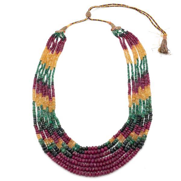 COLLANA QUEENLY MULTIFILO RADICI DI RUBINO SMERALDO ZAFFIROCITRINO NATURALI LAVORATA A MANO 