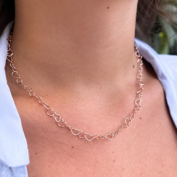 COLLANA REGOLABILE LOVE CATENA CUORI ARGENTO 925 