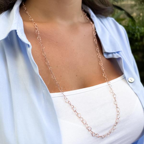 COLLANA REGOLABILE LOVE CATENA CUORI ARGENTO 925