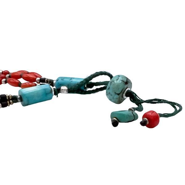 COLLANA GIROCOLLO TIBETANO CORALLO TURCHESE LAVORATA A MANO ARGENTO 925