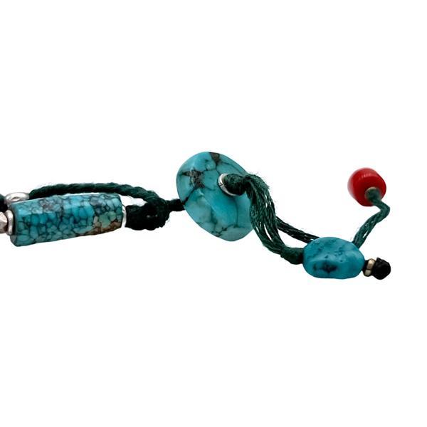 COLLANA TIBETANA ETNIC MULTIFILO CORALLO  TURCHESE  LAVORATA A MANO ARGENTO 925