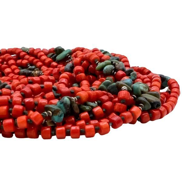 COLLANA TIBETANA ETNIC MULTIFILO CORALLO  TURCHESE  LAVORATA A MANO ARGENTO 925