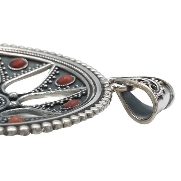 CIONDOLO PENDENTE SCUDO CORALLO ROSSO ARGENTO 925 