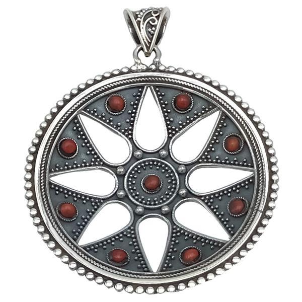 CIONDOLO PENDENTE SCUDO CORALLO ROSSO ARGENTO 925 