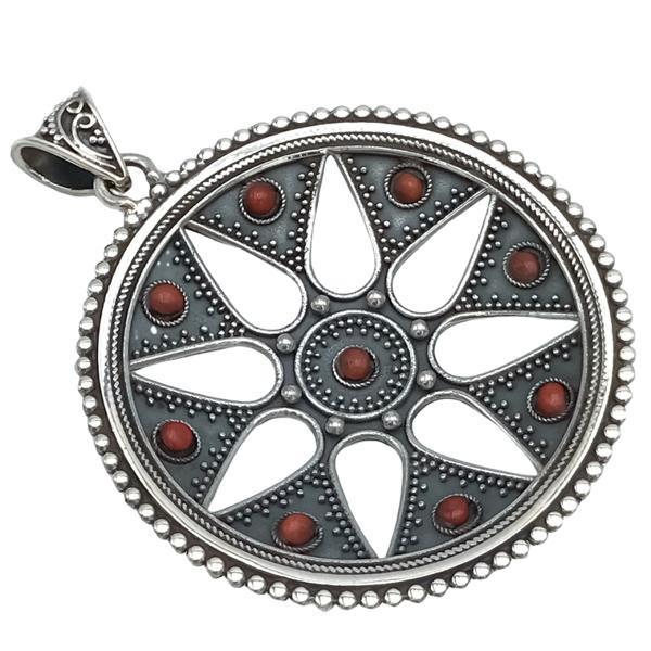 CIONDOLO PENDENTE SCUDO CORALLO ROSSO ARGENTO 925 