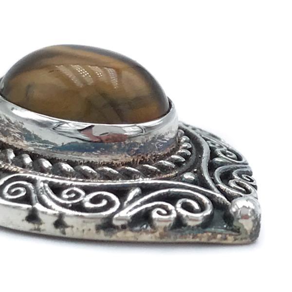 CIONDOLO PENDENTE ELLISSI CHARM INTARSIATO OCCHIO DI TIGRE ARGENTO 925