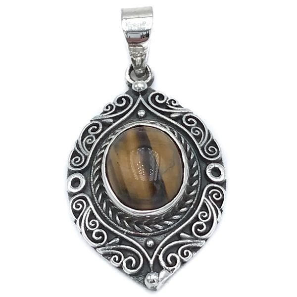 CIONDOLO PENDENTE ELLISSI CHARM INTARSIATO OCCHIO DI TIGRE ARGENTO 925