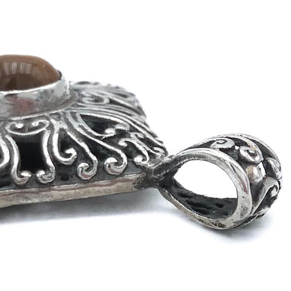 CIONDOLO PENDENTE ENTIC CHIC ROMBOIDALE BOMBATO OCCHIO DI TIGRE ARGENTO 925 