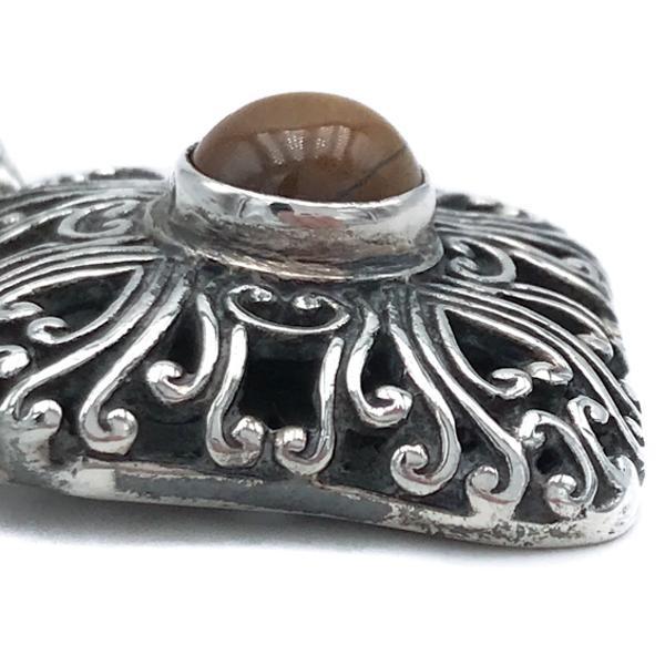 CIONDOLO PENDENTE ENTIC CHIC ROMBOIDALE BOMBATO OCCHIO DI TIGRE ARGENTO 925 