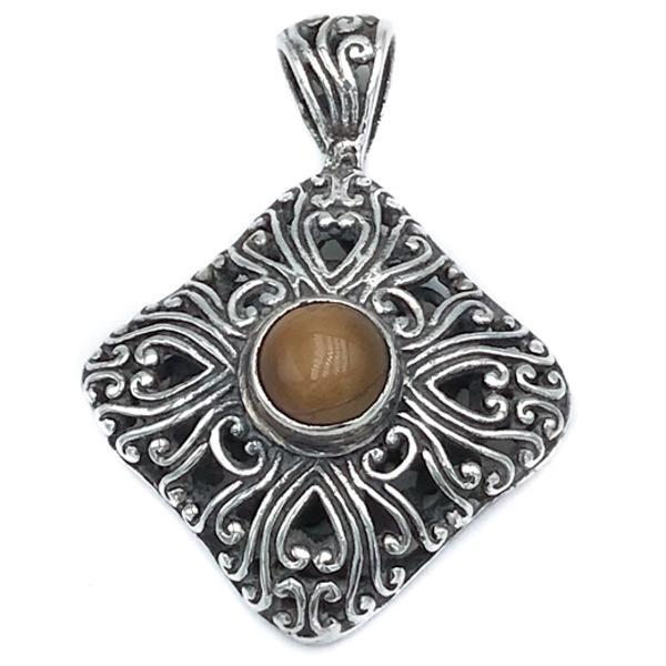 CIONDOLO PENDENTE ENTIC CHIC ROMBOIDALE BOMBATO OCCHIO DI TIGRE ARGENTO 925 