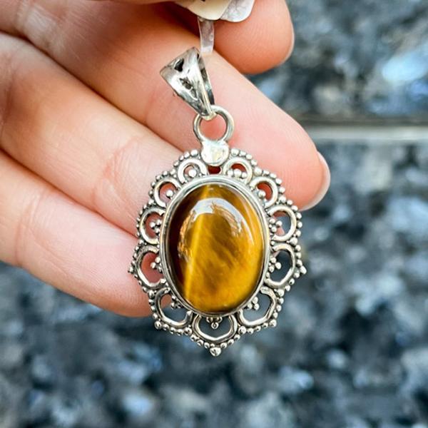CIONDOLO PENDENTE FLOWER ETNIC CHIC OCCHIO DI TIGRE ARGENTO 925